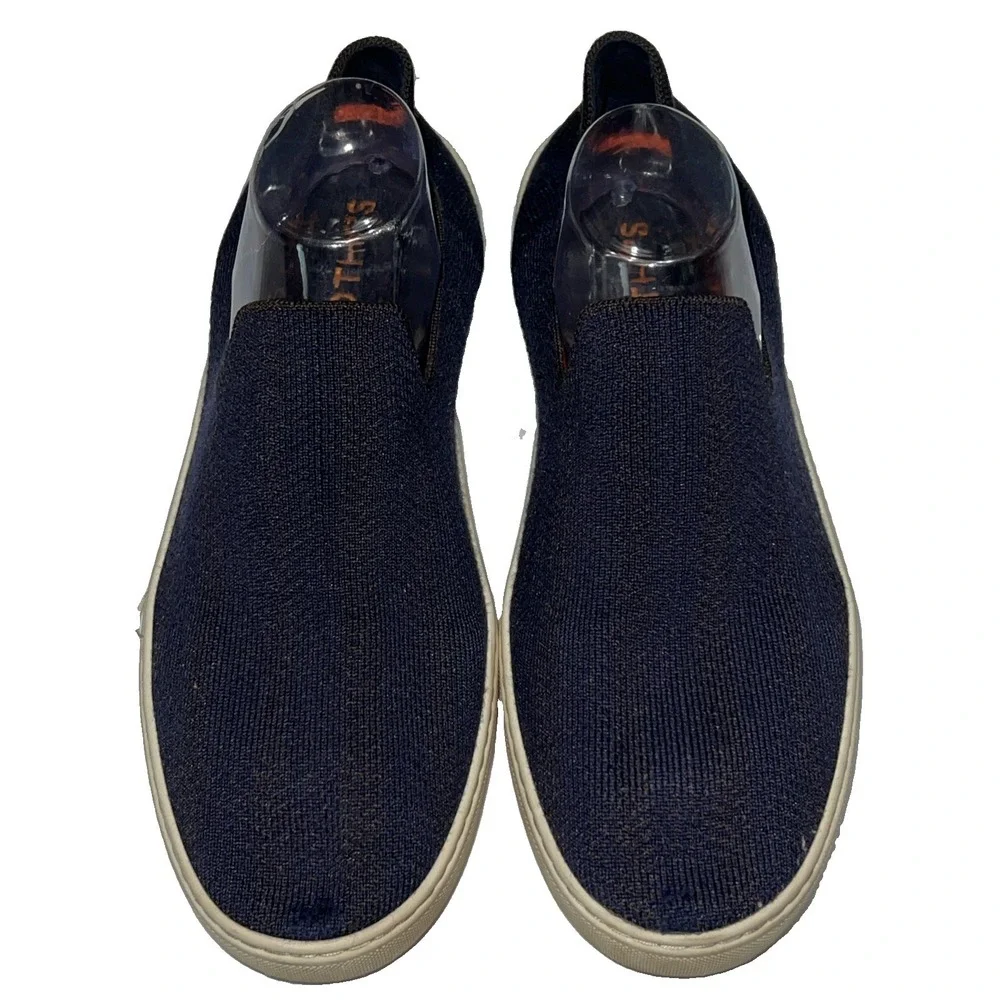 Rothy's Sneakers Knit Navy Blue Orange Slip On Flat Comfort Shoes Women's 12.5